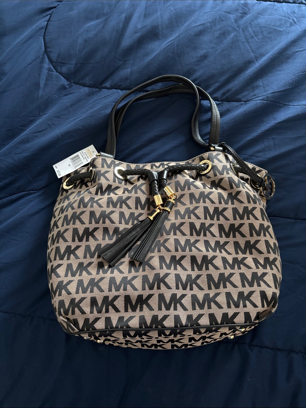 Michael Kors Brown and Black MK Logo Drawstring Shoulder Bag - Picture 2 of 7